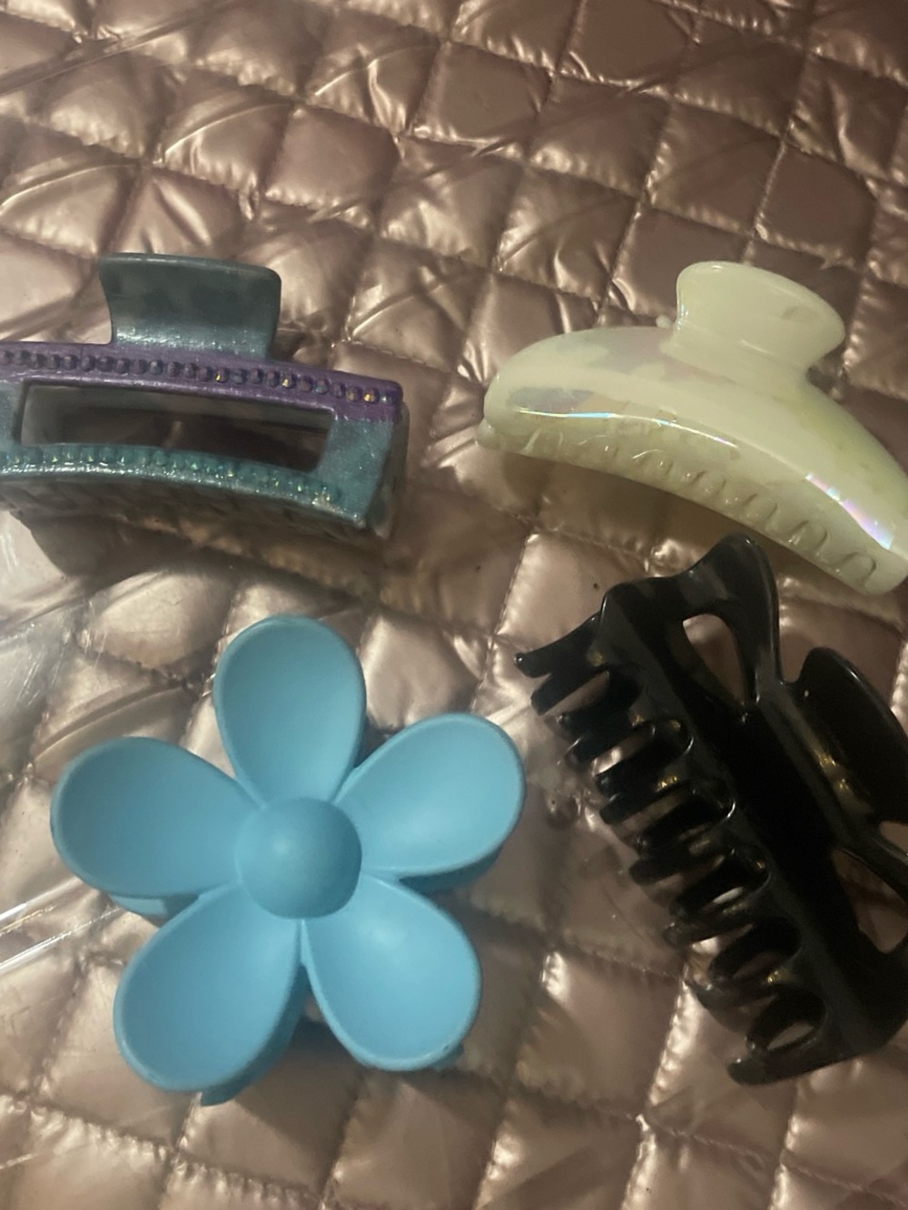 Assorted Hair Claw Clips - Blue Flower, Iridescent, Black & Teal